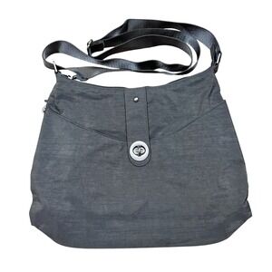 Baggallini Gray Nylon Crossbody Turn Lock Flap Travel Bag Adjustable Strap
